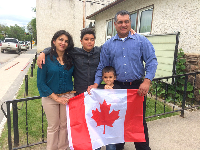 The Santos-Cardoza family on the day their deportation was cancelled as a result of the efforts of the Moosomin community.